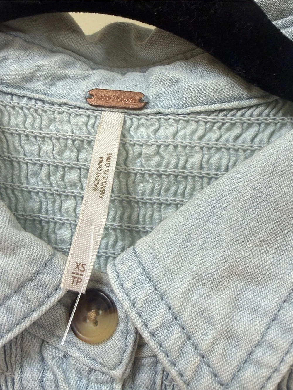 Free People Light Wash Denim Button-Front Smock Tunic Dress Size XS